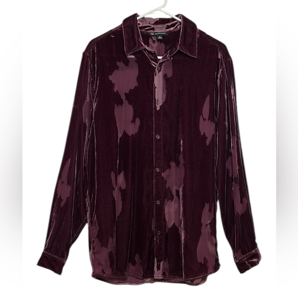 INC Sheer Purple Button Down Velvet Burn Out Shirt Size Medium